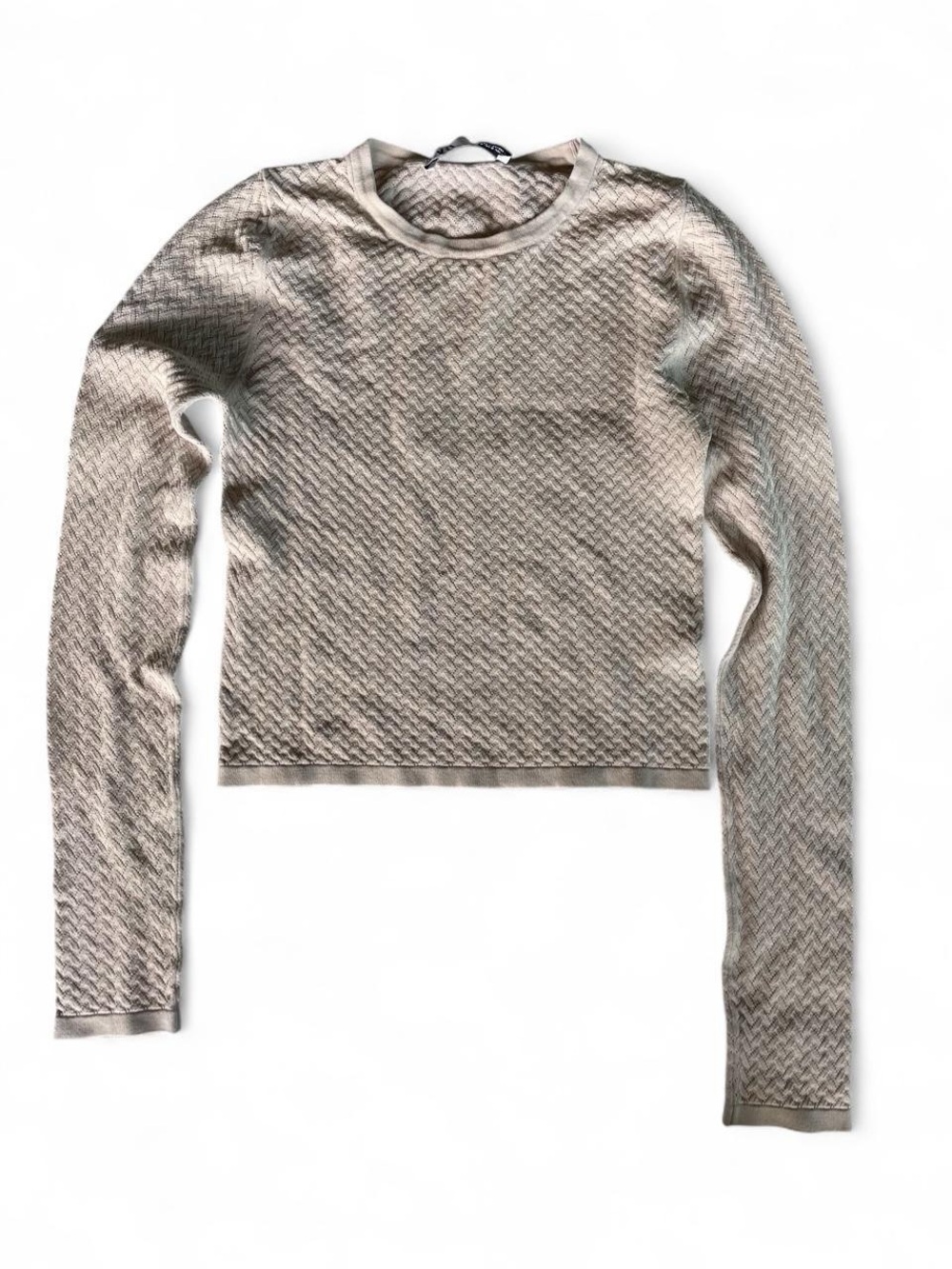 Zara Beige Chevron Textured Open Knit Long Sleeve Top Medium